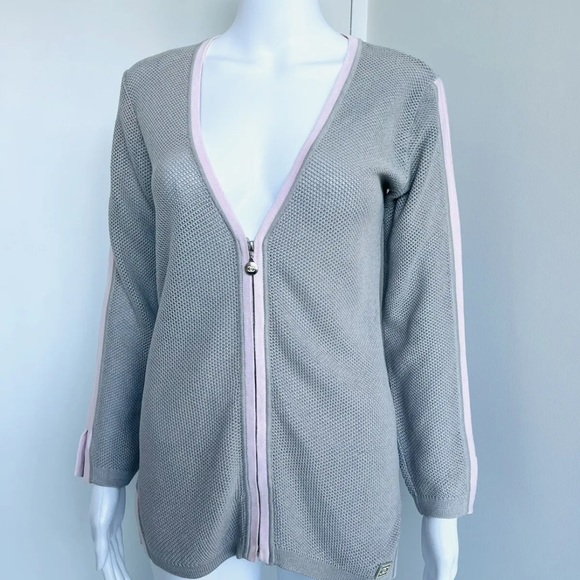 Chanel Spring 2003 03P size 42 jacket grey pink cotton Sports Zip front Logo - Picture 4 of 10